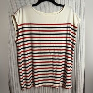 Lou & Grey Striped Short Sleeve Top - Red, Black, and Cream